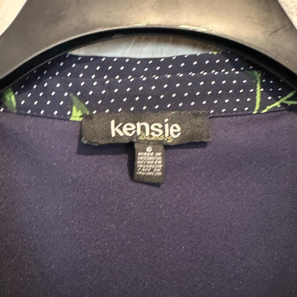 ✨Kensie Women's Sz 6 Navy Floral Pocketed Flounce Pouf Sleeve Casual Shirt Dress - Picture 3 of 8